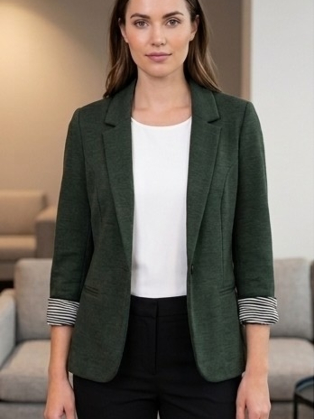 NWT Skies Are Blue -Womens Dark Green Blazer Jacket - Classic Tailored Style